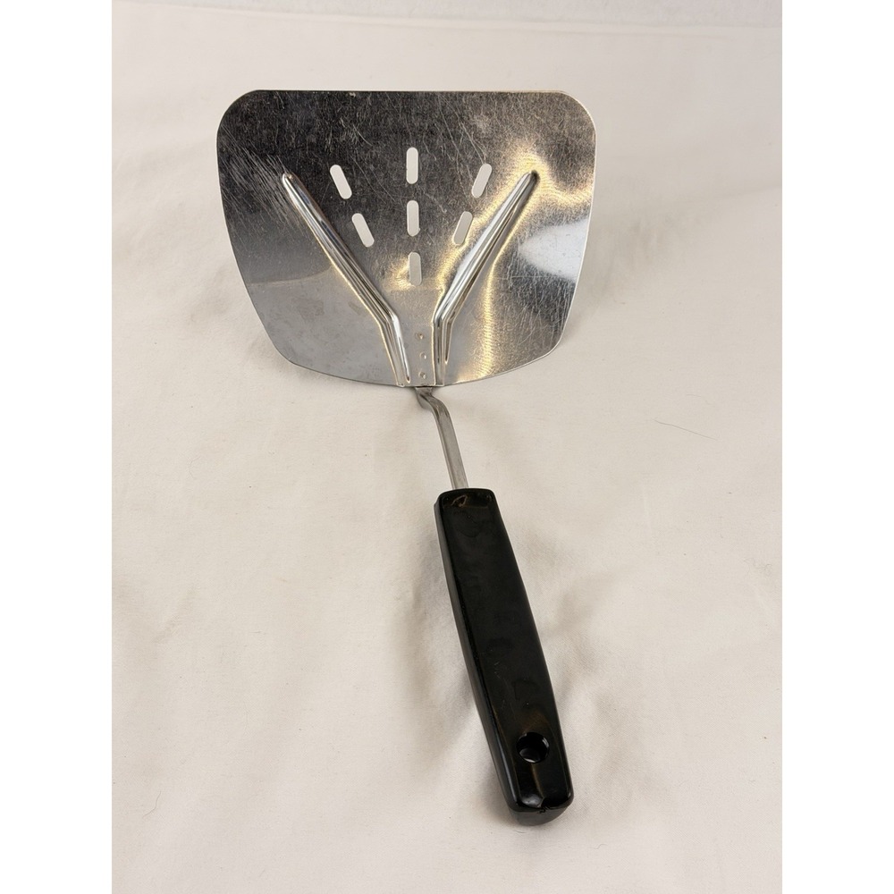 Vtg Foley Curved Stainless Wide Slotted Spatula Turner Flipper Black Handle